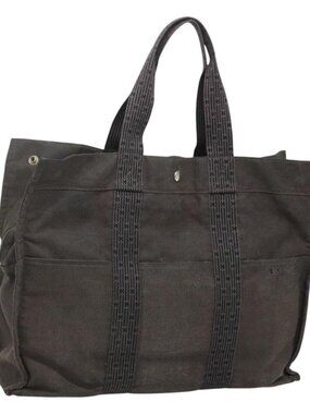 HERMES Her Line MM Hand Bag Canvas Gray Auth sw510